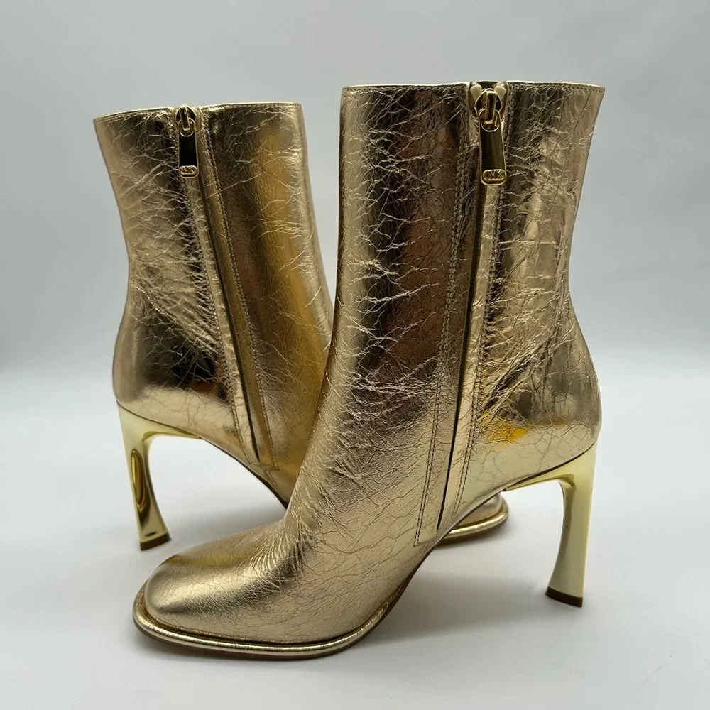 MICHAEL Michael Kors Kelsea Bootie Pale Gold Leather Heeled Ankle Boots 6M NWB - Picture 7 of 12